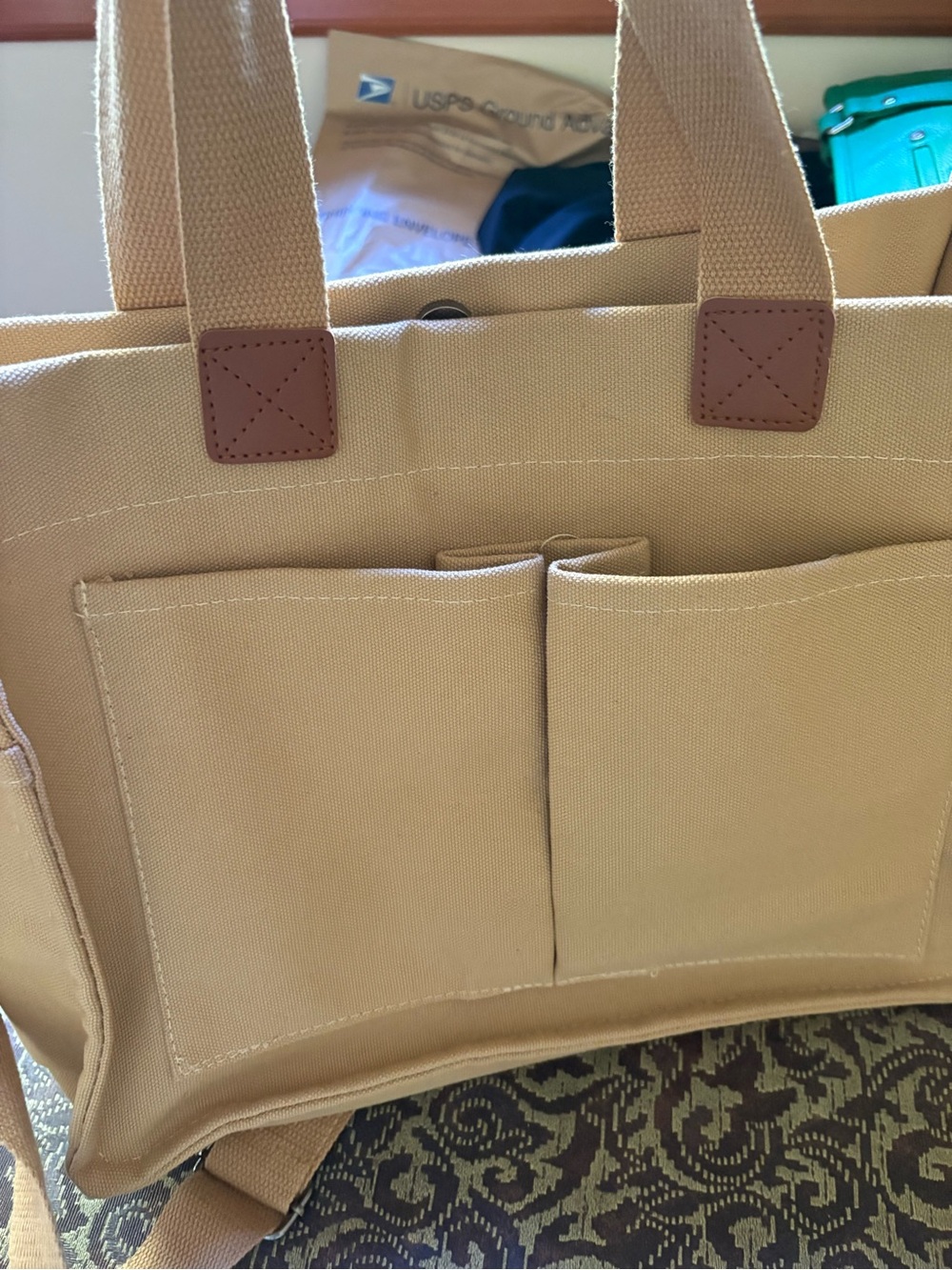 Canvas Utility Tote Bag for Men - Tan